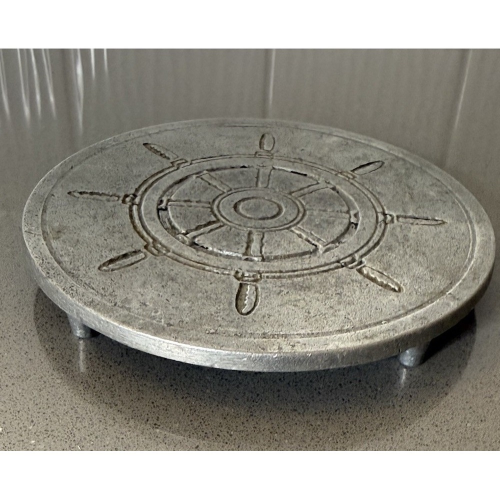 Vintage Colonial York Pewtarex Aluminum Trivet Ships Wheel Nautical Helm MCM USA